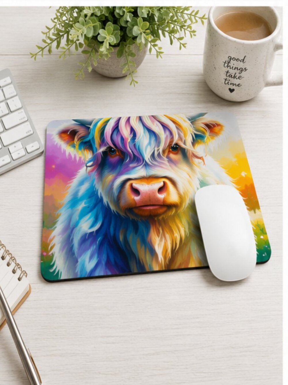 Highland Cow Watercolor Western Computer Mouse Pad Smooth Surface Non Slip Desk